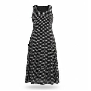 Sharon Max Polka Dot Mesh Overlay Midi Dress Black White Retro Chic Mod Sz Large